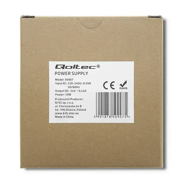Qoltec DIN rail power supply | 10W | 24V | 0.42A | White | Slim Фото num