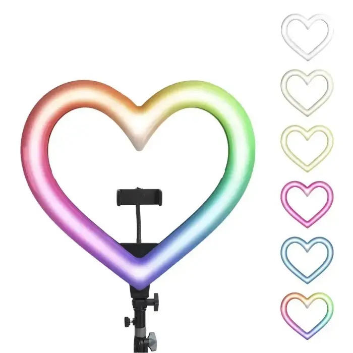 LED Ring Stream RGB lamp 10" with holder for mobile HEART + tripod JM26-10 black Фото num