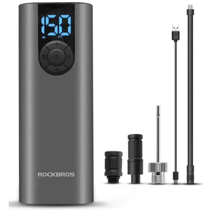 Rockbros 42720001001 Electric Bike Pump with LED Display + USB-C - USB-A Cable - Black Фото num