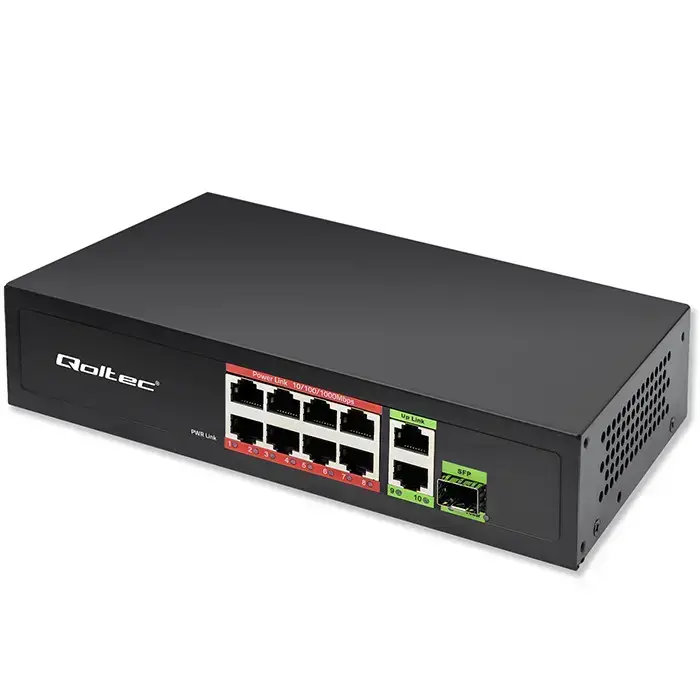 Qoltec FAST Ethernet PoE SWITCH 8x RJ45 PoE 2x RJ45 Uplink 1x SFP | 120W | 1000 Mb Photo