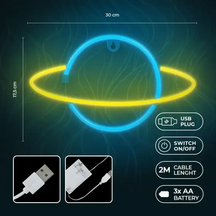 Neon LED Light SATURN yellow blue Bat + USB FLNE11 Forever Light Foto 5