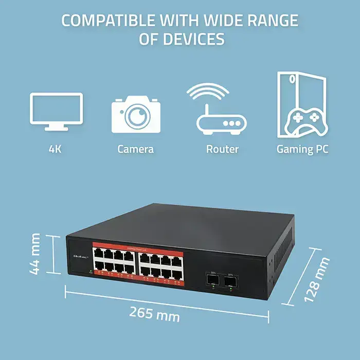 Qoltec Gigabit Ethernet SWITCH | 16x RJ45 | 2x SFP | 1000 Mb/s Photo