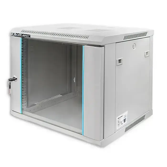 Qoltec RACK Cabinet 19" | 9U | 600 x 500 x 450 | Tempered doors | Hanging | Steel case | Lock | Grey Фото num