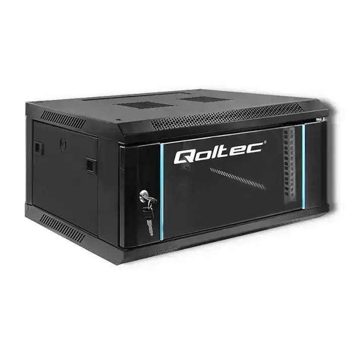 Qoltec RACK Cabinet 19" | 4U | 600 x 280 x 450 | Tempered doors | Hanging | Steel case | Lock | Black Фото num