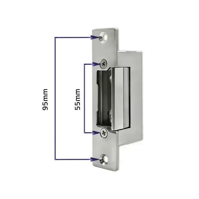 Qoltec Electric strike With lock and memory + mounting plate | 12V | Stainless steel Photo