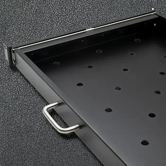 Qoltec Solid steel mount shelf with handle for RACK | 600*600 | Pull-out | Black Photo