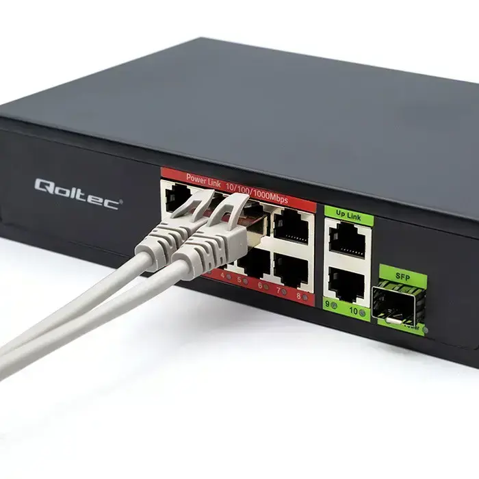 Qoltec FAST Ethernet PoE SWITCH 8x RJ45 PoE 2x RJ45 Uplink 1x SFP | 120W | 1000 Mb Photo