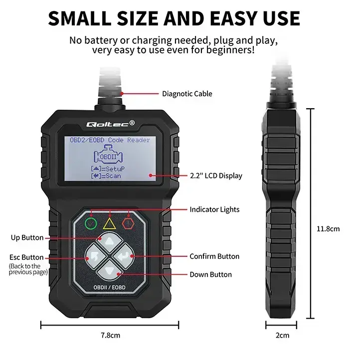 Qoltec Digital OBD2 EOBD diagnostic Tester Interface ProLine  | 8V-25V | Dual System Photo