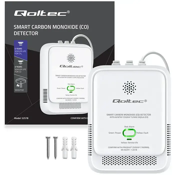 Qoltec Certified Carbon monoxide sensor | CO detector | alarm 85dB | LED Фото num