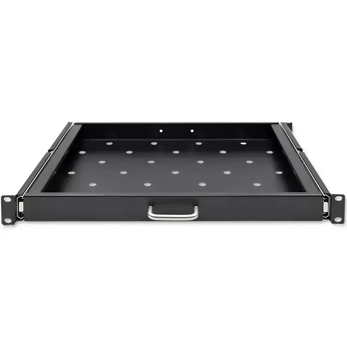 Qoltec Solid steel mount shelf with handle for RACK | 600*600 | Pull-out | Black Photo