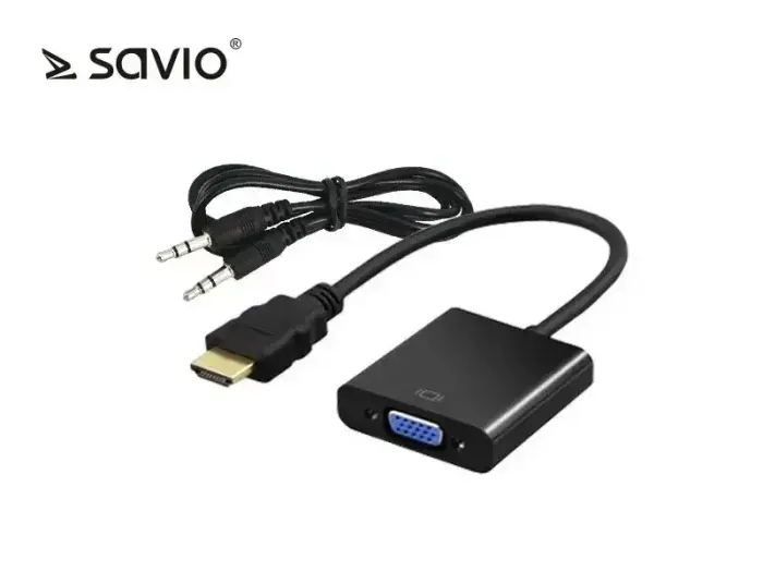 Savio HDMI адаптер - D-Sub (VGA) + Jack 3,5 мм VGA | HDMI, 3,5 мм стерео male x2, 0,2 м, черный Фото num