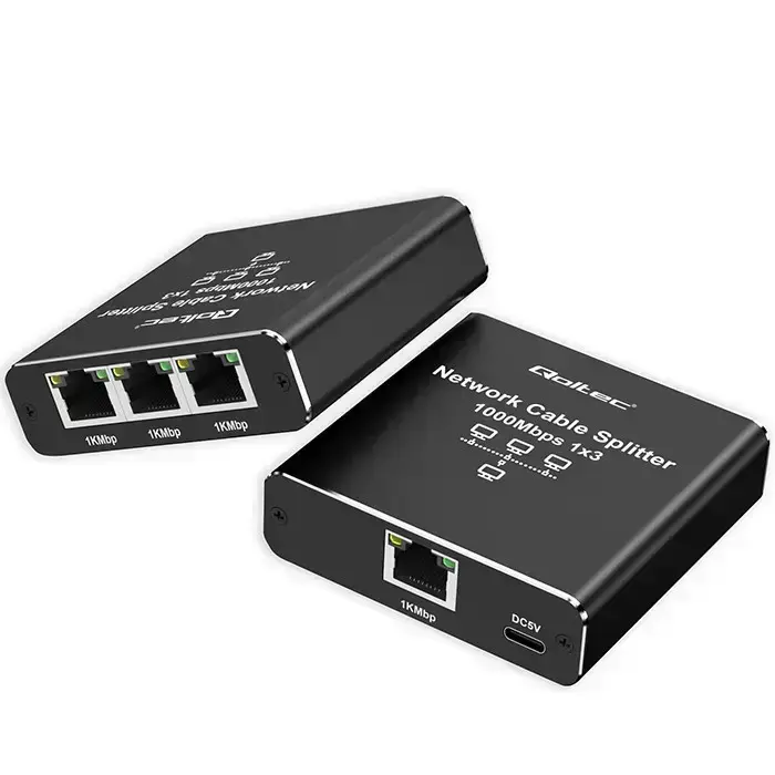 Qoltec Splitter Ethernet mini SWITCH 1x3 RJ45 | 1000Mb/s | USB-C | Aluminium Photo