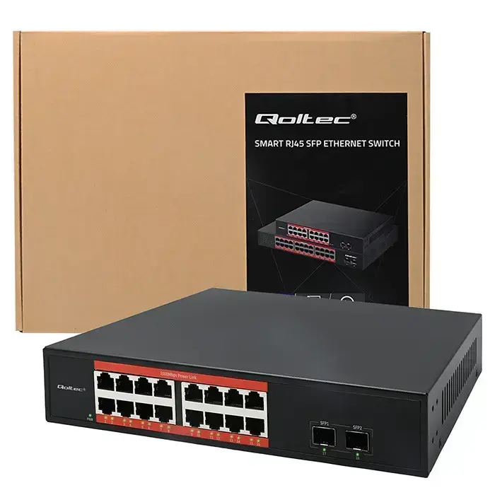 Qoltec Gigabit Ethernet SWITCH | 16x RJ45 | 2x SFP | 1000 Mb/s Photo
