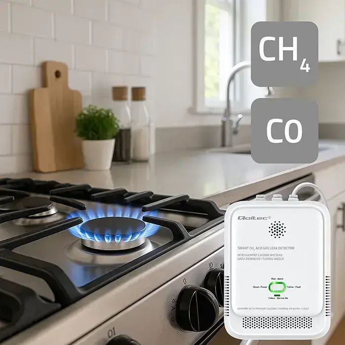 Qoltec Certified wireless Gas Leak (CH4) and Carbon monoxide (CO) detector | alarm 85dB | LED Фото num
