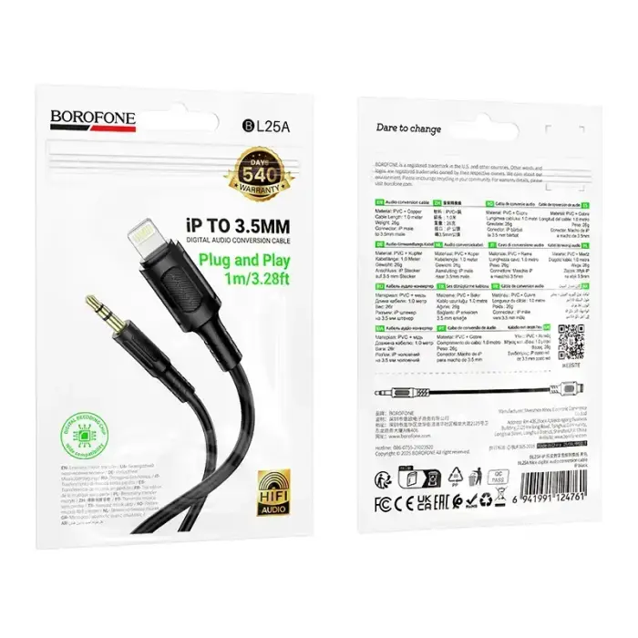 Borofone Cable AUX BL25 Nice - Lightning to jack 3,5mm - 1 metre black Photo