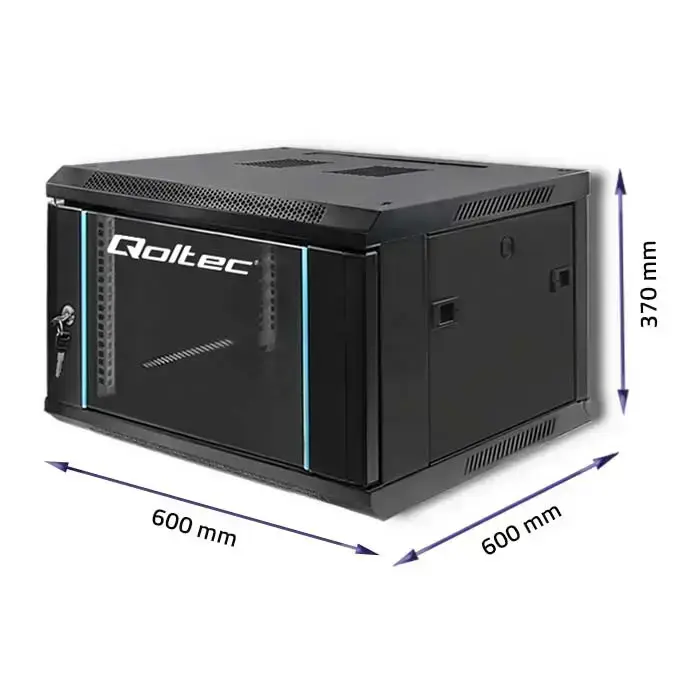 Qoltec RACK Cabinet 19" | 6U | 600 x 370 x 600 | Tempered doors | Hanging | Steel case | Lock | Black Фото num