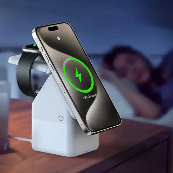 Duzzona W20 15W 4in1 inductive charger for iPhone | AirPods | Apple Watch with night lamp - white Фото num