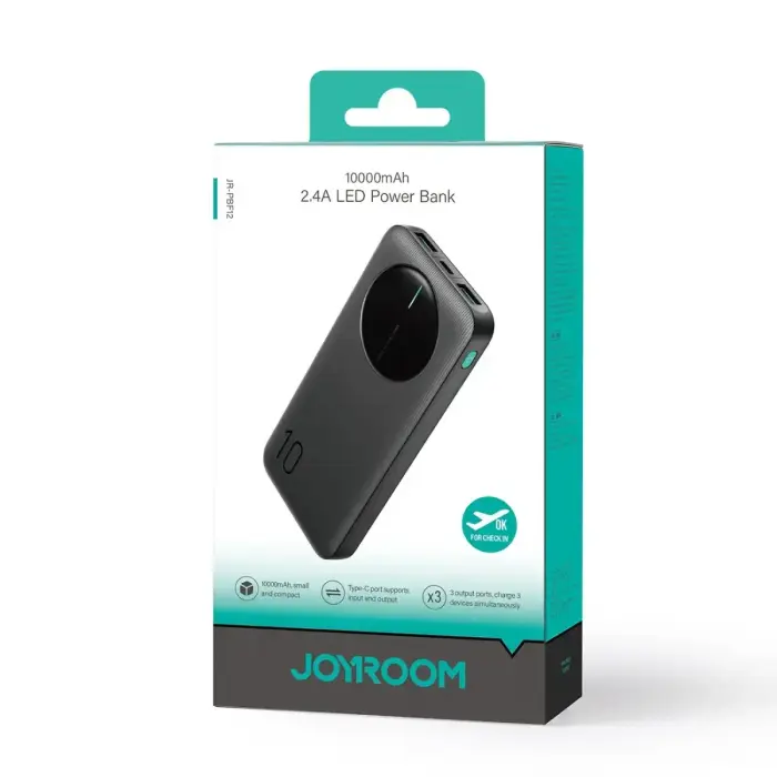 Joyroom JR-PBF12 внешний аккумулятор (powerbank) | 10000 mAh | 12W | USB-A, USB-C | черный Фото num