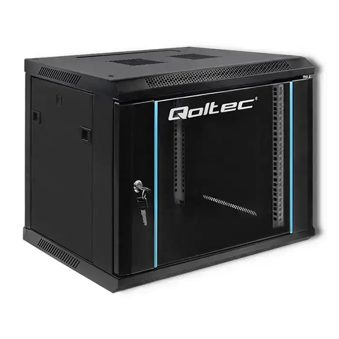 Qoltec RACK Cabinet 19" | 9U | 600 x 500 x 450 | Tempered doors | Hanging | Steel case | Lock | Black Фото num