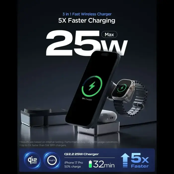 SPIGEN EF323MQ ESSENTIAL 3IN1 MAGNETIC MAGSAFE WIRELESS CHARGER 25W Qi2.2 BLACK Фото num