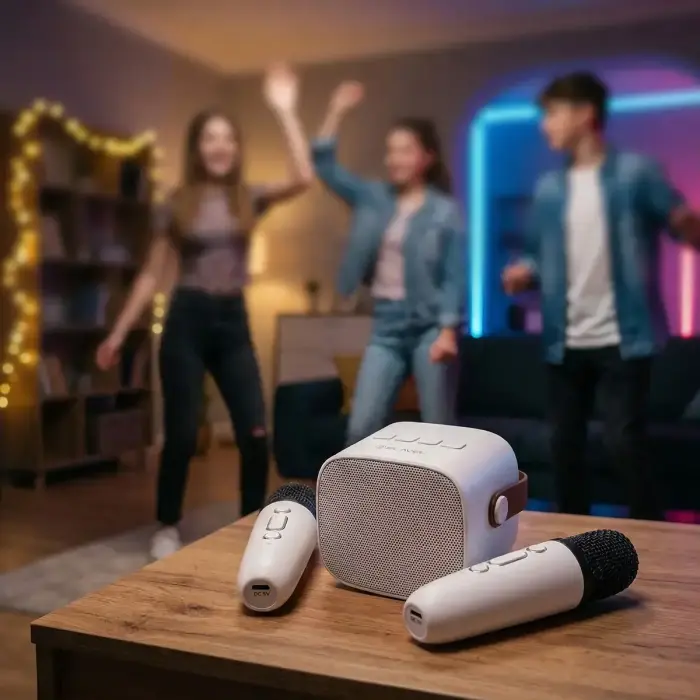 Blavec Portable Bluetooth Speaker WS-07 Karaoke Party - 5W with 2 microphones (WS07-2MW) white Фото num