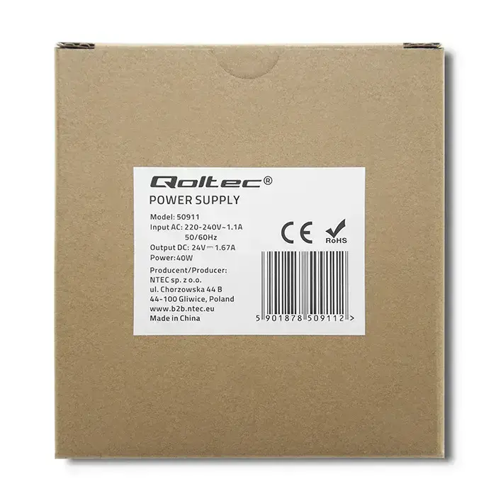 Qoltec DIN rail power supply | 40W | 24V | 1.67A | White | Slim Фото num