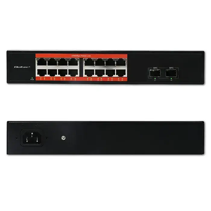 Qoltec Gigabit Ethernet SWITCH | 16x RJ45 | 2x SFP | 1000 Mb/s Photo