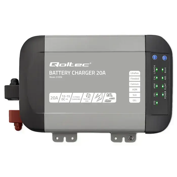 Qoltec Smart Monolith charger for LiFePO4 AGM GEL SLA batteries | 20A | 12V Photo