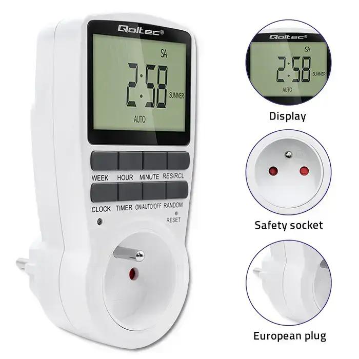 Qoltec Electronic Timer PC0628 | 3680W | 16A | LCD Фото num