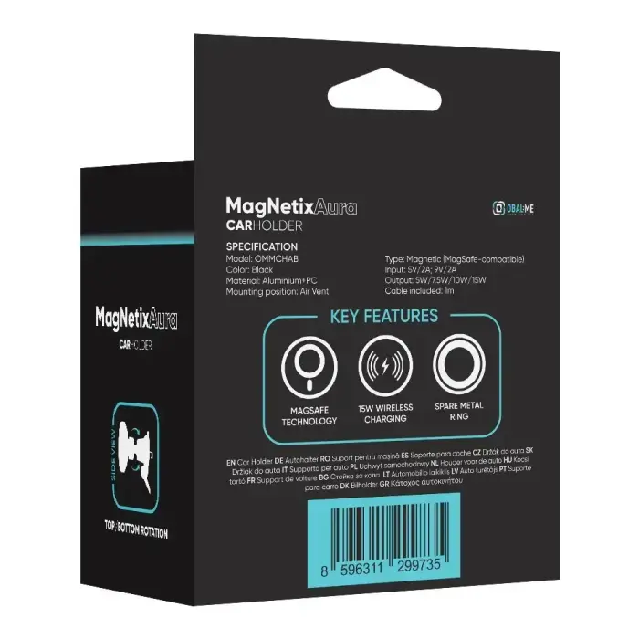 OBAL:ME MagNetix Aura Wireless Car Charger Mount 15W Black Фото num