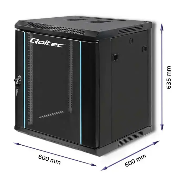 Qoltec RACK Cabinet 19 "| 12U | 600 x 635 x 600 | Tempered doors | Hanging | Steel case | Lock | Black Foto 3