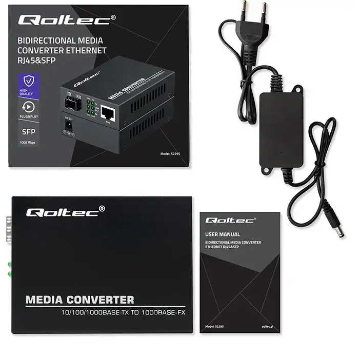 Qoltec Bidirectional Ethernet SWITCH Media Converter 1x RJ45 1x SFP| 1000Mbps | 5V Foto 33
