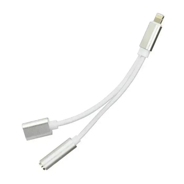 Adapter AUX 2in1 Lightning (male) to Lightning (female) / Jack 3,5 mm (female) silver Photo