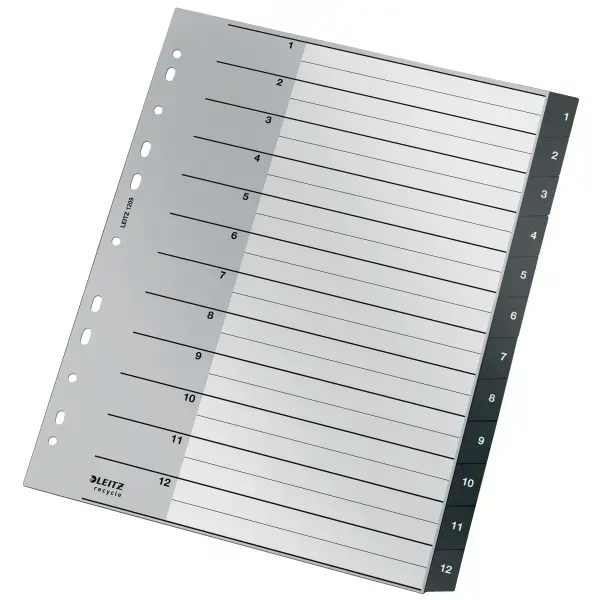 Sadalītājs dokumentiem Leitz, no pārstrādāta materiāla, 1 - 12, A4, PP, melns Photo