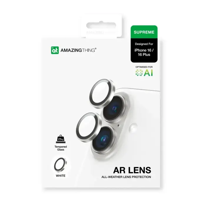 AmazingThing AR Aluminum 2 Lens Glass telefona maciņš iPhone 16, iPhone 16 Plus - balts Foto 4