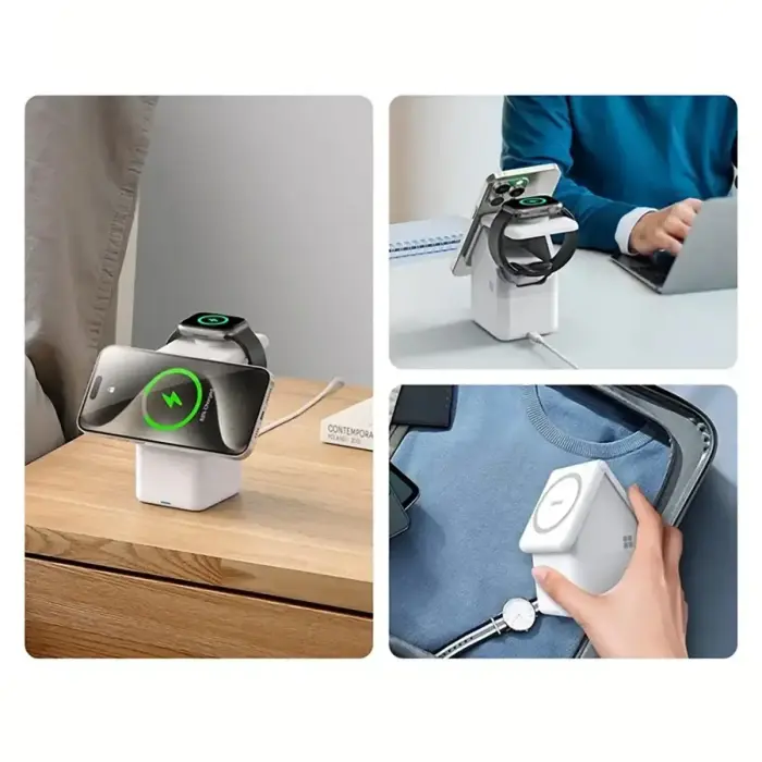 Duzzona W20 15W 4in1 inductive charger for iPhone | AirPods | Apple Watch with night lamp - white Фото num