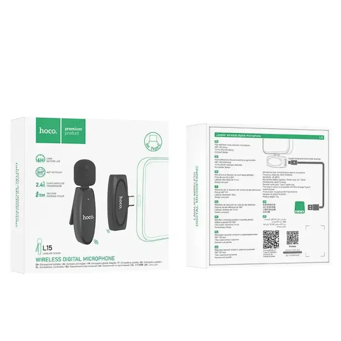Wireless lavalier microphone USB C Hoco L15 black Foto 17