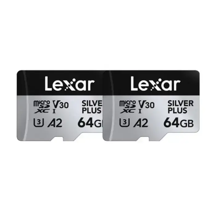 Set of 2 Lexar High-Performance Silver Plus microSDXC 2x64GB memory cards + adapter Фото num