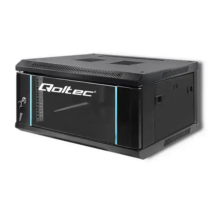 Qoltec RACK Cabinet 19" | 4U | 600 x 280 x 450 | Tempered doors | Hanging | Steel case | Lock | Black Фото num