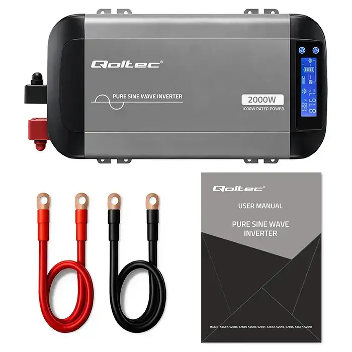 Qoltec Pure Sine Wave Inverter | 12V to 230V | 1000/2000W | LCD | USB | USC-C | Compatible with LiFePO4 GEL AGM  Foto 15