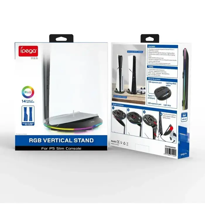 iPega P5S035SAH Vertical Stand (2xUSB-A) with RGB for PS5 Slim/PS5 Pro Black Фото num