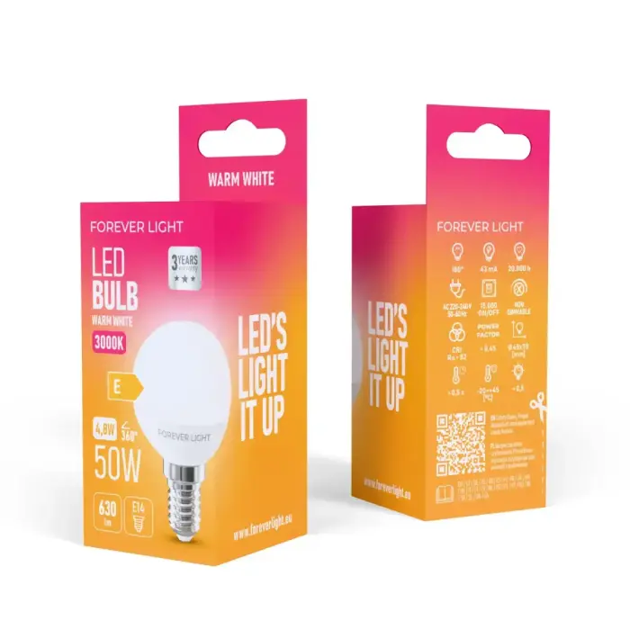 Forever Light LED Bulb E14 G45 4.8W 630lm 3000K class E Photo