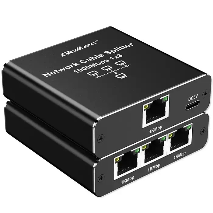 Qoltec Splitter Ethernet mini SWITCH 1x3 RJ45 | 1000Mb/s | USB-C | Aluminium Photo