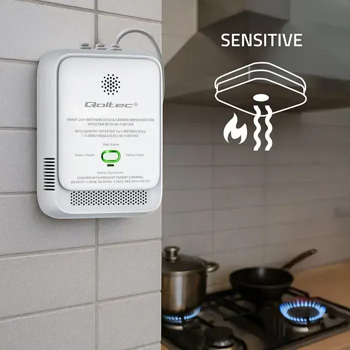 Qoltec Certified natural gas and carbon monoxide (CO) leak detector | CH4 | CO | NG | Tuya | Wi-Fi | 85dB alarm | LED Фото num