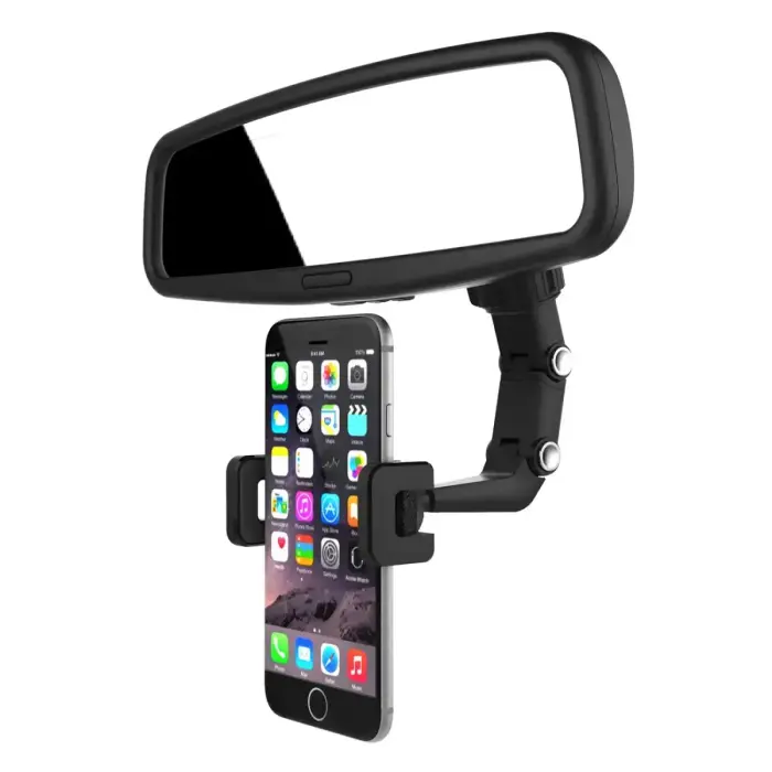 Adjustable car rearview mirror holder for smartphone black Foto 5