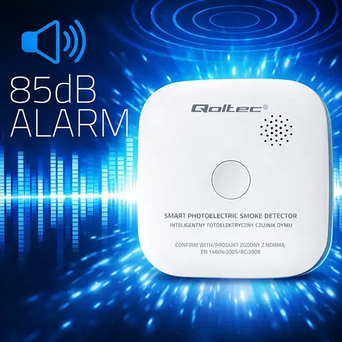 Qoltec Certified Wireless Smoke Detector with Battery | Sensor life: 10 years | Battery life: 10 years | Alarm: 85dB | LED Фото num