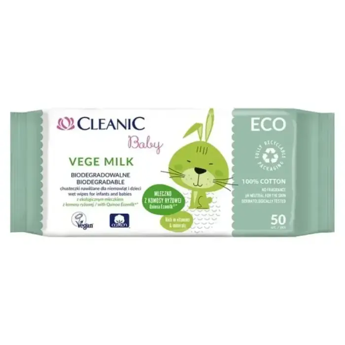 Влажные салфетки для младенцев Cleanic Baby Eco Vege Milk, 50 шт. Фото num
