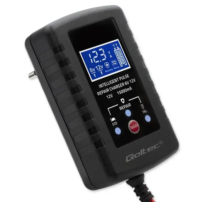 Qoltec Automatic charger for AGM GEL STD 6V/12V battery | 2A | Rectifier with repair function and LED display  Photo