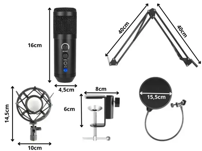 Fusion Studio USB Microphone | Podcasts | Streaming | Voice Recording + regulating Stand, Pop Filter | black Photo