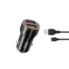 XO car charger CC48 2x USB 2,4A black + USB-C cable Фото num